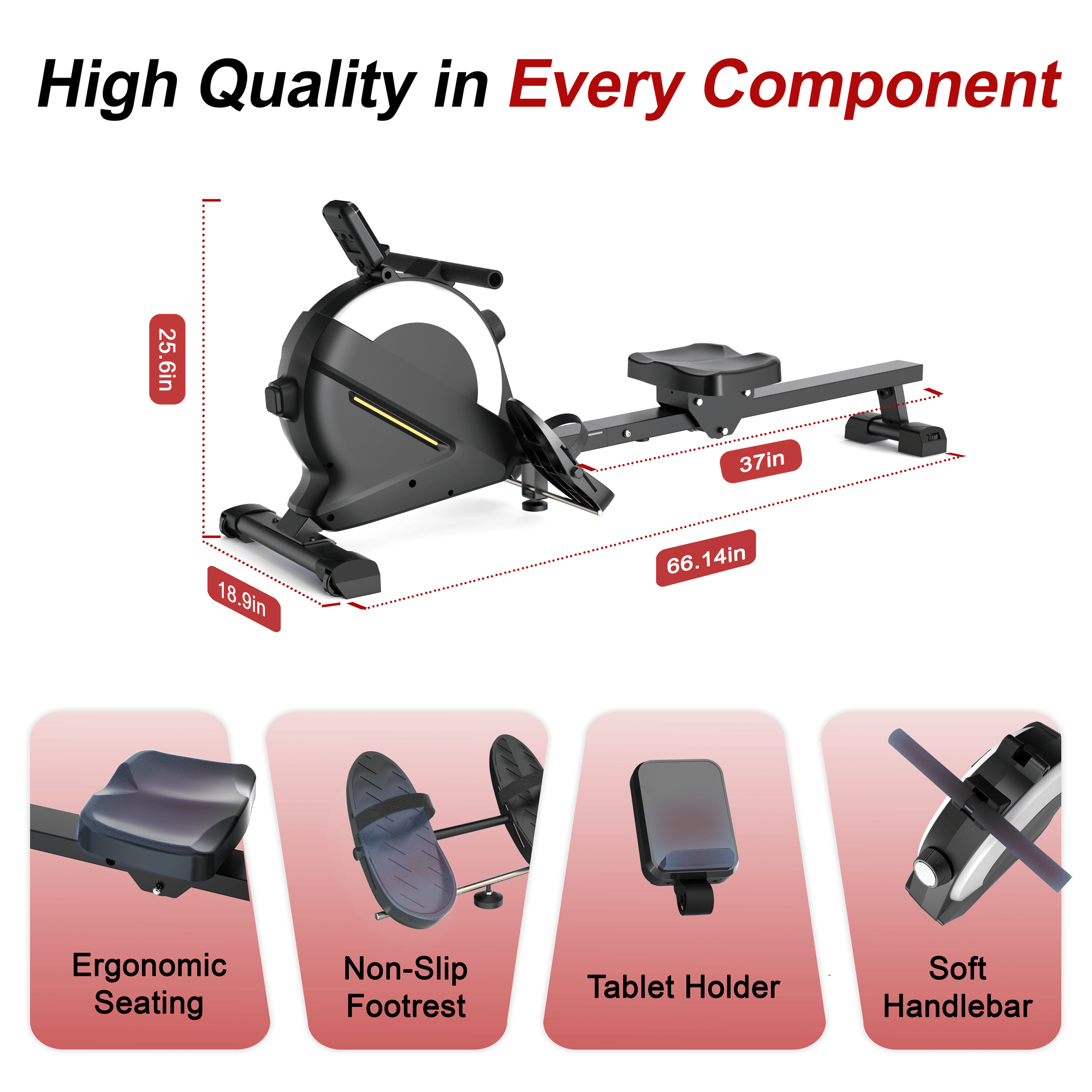 Rowing Machines for Home, Magnetic Rowing Machine with 77lbs High Resistance Rowing Machine,16 Levels of Quiet Resistance,Rower Machine for Home Row Machine,App Compatible,LCD Monitor - JM Variety Store